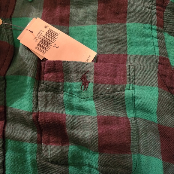 $OLD! 138 Polo Ralph Lauren GREEN& Black Plaid Double Faced Flannel Shirt Sz Lrg - Picture 4 of 9